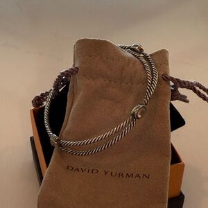 David Yurman Silver Cable Bracelet Set with Clear Quartz
